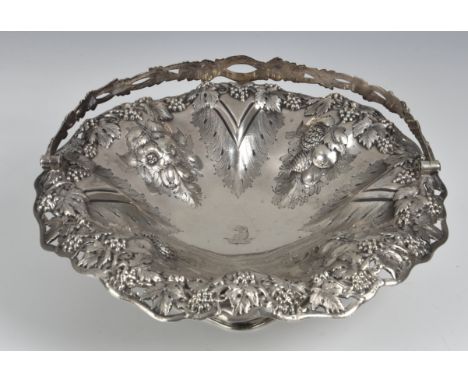 A Victorian silver cake/fruit basket  Thomas Bradbury &amp; Sons Ltd, Sheffield, 1863, of shaped circular form on pedestal fo