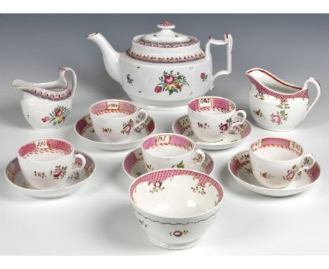 A New Hall porcelain teapot  late 18th century, the silver-shape teapot with painted pattern no. '52' to base, with a matchin