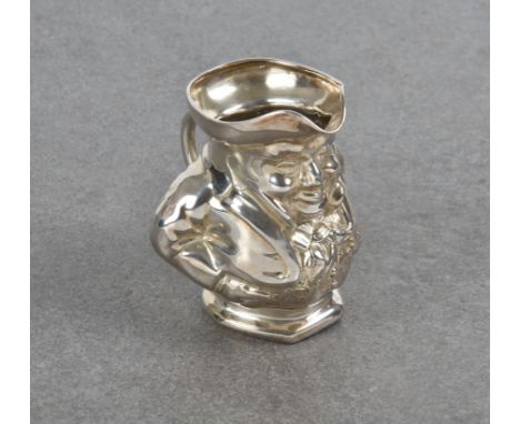 A novelty silver Toby Jug  Hallmarks rubbed, possibly Birmingham, 1905,  the jug having realistic features to include tricorn