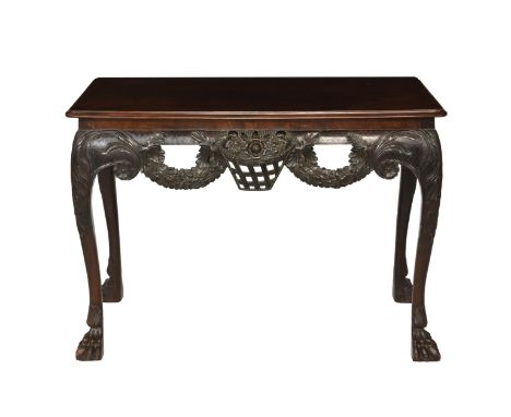 A 19th century Irish George II style mahogany console table  the rectangular top with moulded edge over a plain frieze with a