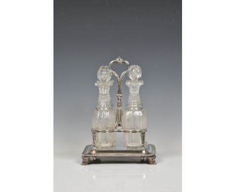 An early Victorian silver decanter stand  Mary Sibley &amp; Richard Sibley II, London, 1838, of shaped square form with gadro