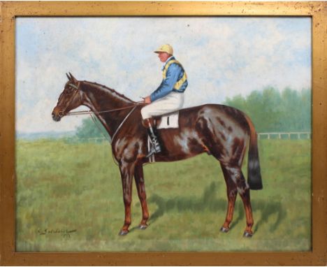 Charles E. Gatehouse (British, 1866-1952) Portrait of a racehorse with jockey up, oil on canvas, signed and dated 1923 lower 
