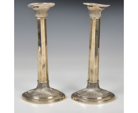 A pair of Gorham sterling silver candlesticks  1920s-30s, in the Art Deco taste, of slightly tapered, octagonal columnar form