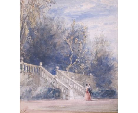 DAVID COX, OWS (1783-1859)'Terrace, Haddon Hall'bears added initials 'DC' (lower left)with inscription as title on a label ve