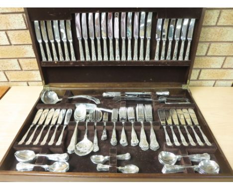 A Canteen of EP Cutlery, king's pattern for twelve persons, over 100 items including servers, carving set, etc, in mahogany c