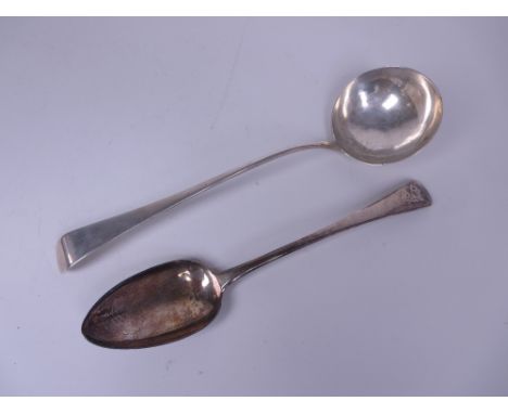 A George III silver Basting Spoon old english pattern engraved initial F, London 1814, maker: Peter &amp; William Bateman, an