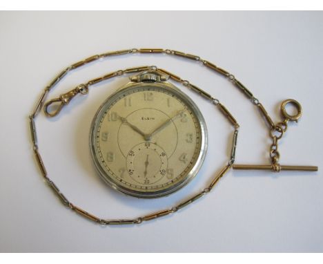 An Elgin open faced keyless wind dress Pocket Watch, the cream dial with silvered arabic numerals and subsidiary dial in whit