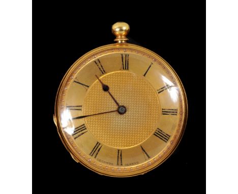 A Lady's Continental Fob Watch, the engine turned dial with black roman numerals in engine turned case engraved monogram, sta