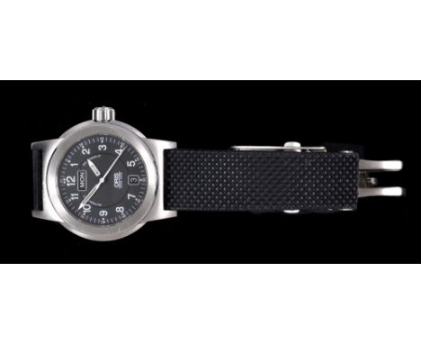 A Gentleman's Oris Automatic Wristwatch, the black dial with white arabic numerals, sweep seconds hand, minute track and date