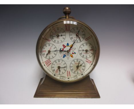 A brass cased Engine Room Telegraph Clock with dial displaying World Times, 1ft 3in H
