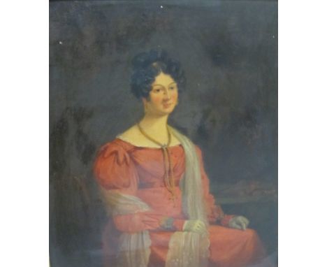 FOLLOWER OF HENRY RAEBURN (1756-1843)Portrait of Mary Anne Monkhouse, seated three-quarter length, wearing a red dress and wh