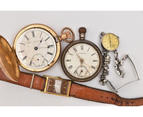 AN ASSORTMENT OF WATCHES, to include a gold plated rectangular form hand wound movement 'Rotary' wristwatch, a hand wound mov
