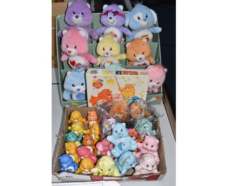 ONE BOX AND LOOSE VINTAGE CARE BEAR RELATED ITEMS, to include a stand with nine plush bears approximately 20cm, comprising Sh