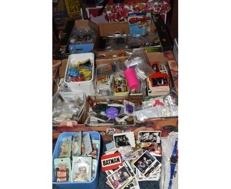 TWO BOXES OF BADGES, FRIDGE MAGNETS, TRADING CARDS, PROMOTIONAL GIFTS, ETC, 1980s and later, to include a collection of badge