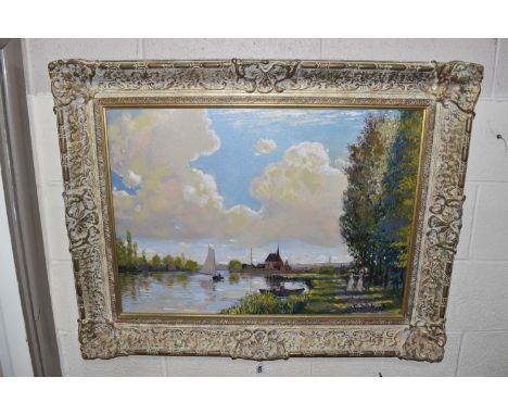 JOHN MYATT (BRITISH 1945) 'SUMMER AFTERNOON, ARGENTEUIL', a hand embellished limited edition print on canvas, depicting a Fre