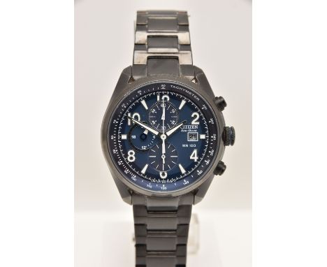 A GENTS BOXED 'CITIZEN ECO-DRIVE' WRISTWATCH, round blue dial signed 'Citizen Eco-Drive WR100', fitted with a black bracelet 