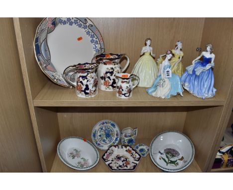 A COLLECTION OF ASSORTED DECORATIVE CERAMICS to include a 'Mason's for Liberty' 'Ianthe' patterned plate, diameter 33cm (mark