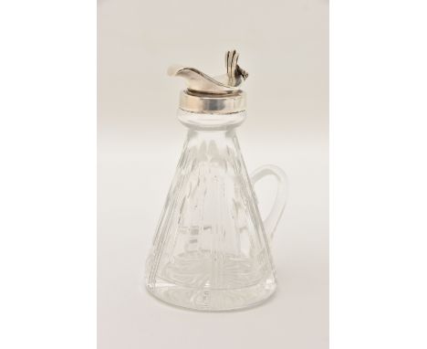 A CRYSTAL CUT GLASS AND SILVER CAPPED WHISKY NOGGIN hallmarked 'J.B Chatterley &amp; Sons Ltd Birmingham 1983,' height 11.5cm