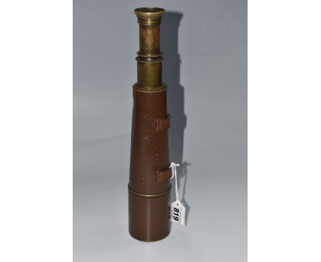 AN EXTENDING BROADHURST CLARKSON &amp; CO LTD SPOTTING SCOPE, 1965, with a brown leather casing and brass fittings, length 78