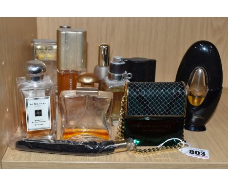 A GROUP OF PARTIALLY USED PERFUMES to include a Jo Malone 'Mimosa &amp; Cardamom' Cologne (100ml), Marc Jacobs 'Decadence' Ea