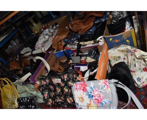 FOUR BOXES OF VARIOUS BAGS AND ACCESSORIES, approximately twenty five ladies' bags in various styles, names and brands includ