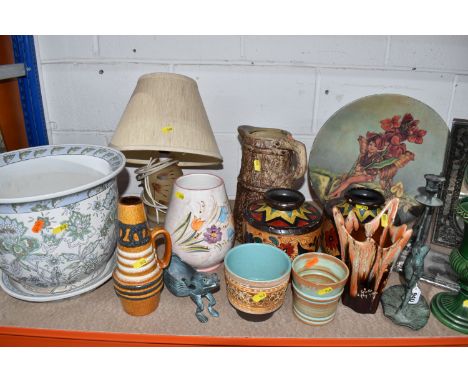 A GROUP OF PLANTERS, VASES, MIRRORS ETC to include two Mexican repousse metal mirrors comprising a wall hanging rectangular m