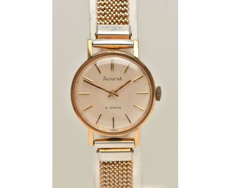 A 9CT GOLD LADIES 'ACCURIST' WRISTWATCH, hand wound movement, round dial signed 'Accurist', yellow gold case, approximate cas