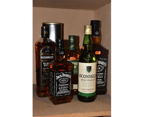 WHISKEY, Five Bottles comprising 1 x 1.75 litre bottle of JACK DANIEL'S Old No.7 Tennessee Whiskey, 40% vol. 1.75L, fill leve
