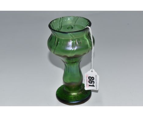 A LOETZ RUSTICANA VASE, the footed waisted vase in green iridescent glass, height 13cm x diameter at rim 6.5cm (1) (Condition