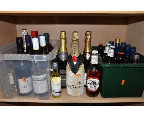 ALCOHOL, Two Boxes of Assorted Alcohol comprising 4 x bottles of Champagne, (Moet &amp; Chandon in a cooler sleeve, Pierre Da