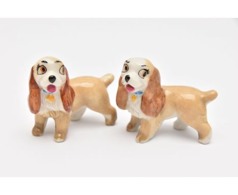 TWO WADE WHIMSIES 'LADY AND THE TRAMP' FIGURES, both of the 'Lady' character, height 4cm (2) (Condition Report: pieces appear