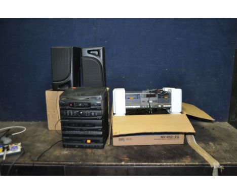 A TECHNICS RS-M222 TAPE PLAYER, with original box, a Panasonic NV-850-EG VHS recorder (both untested due to non UK plugs) and