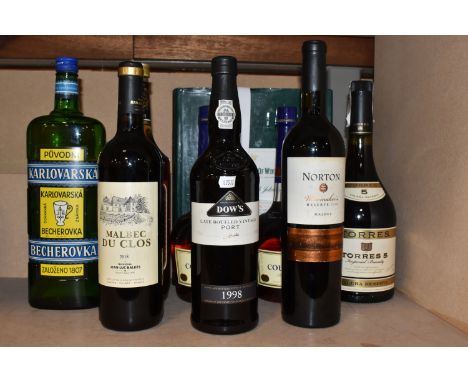 Eight Bottles of ALCOHOL and One Book comprising 2 x Courvoisier ***VS Cognac, 1 x 1 Litre bottle of Torres 5 Solera Reserva 