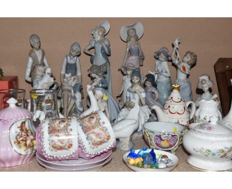 A GROUP OF NAO FIGURES AND MISCELLANEOUS CERAMICS, comprising ten Nao figures and similar to include children, geese, ladies 