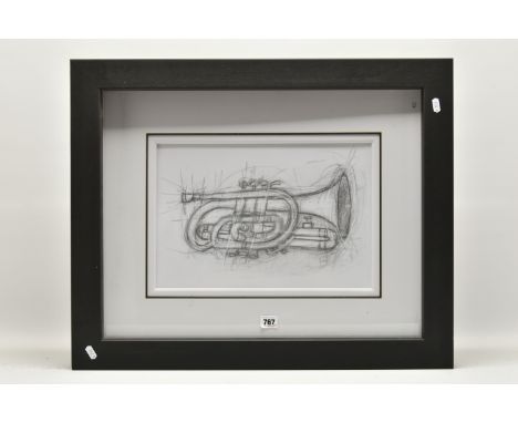 PENNY WARDEN (BRITISH CONTEMPORARY), 'Melody III',  Charcoal Study of a Cornet, signed lower right, size approximately 27cm x