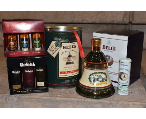 WHISKEY, Two BELL'S Decanters, Christmas 1990 and Christmas 2004, a 3 x 5cl GLENFIDDICH' miniature' collection, a 3 x 5cl GRA