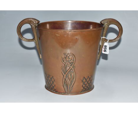 AN ART NOUVEAU GBN COPPER CHAMPAGNE BUCKET, early 20th century, German Gebruder Bing Nurnberg copper bucket or cachepot, impr