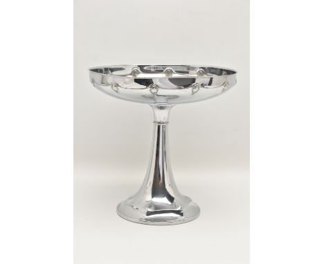A WMF PLATED TAZZA, with stylised leaf motifs around the rim and base, stamped mark on edge of foot, height 21.5cm x diameter