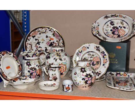 A GROUP OF MASONS IRONSTONE CERAMICS, 'Mandarin' pattern comprising two covered ginger jar, a pitcher, handled serving dish, 