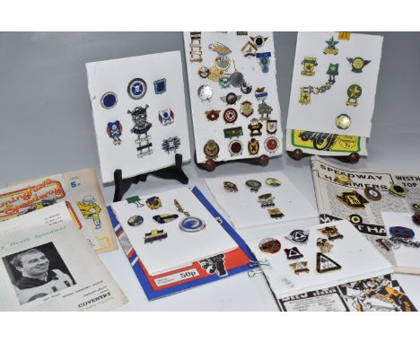 A Collection of approximately sixty-five metal Speedway badges from Poole, Kings Lynn, West Ham, Oxford, Newport, Coventry, M
