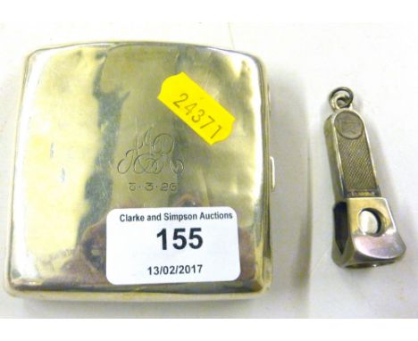 A silver cigarette case and a silver cigar cutter