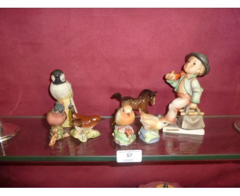 A Goebel figure 'Merry Wanderer'; three various Beswick birds; two Royal Worcester birds and a Beswick horse