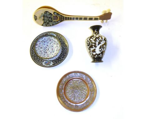 A miniature mandolin and a quantity of enamel ware