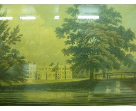 A 19th Century gilt framed oval wall mirror together with a pair of coloured engravings after J Wallis and a circular portrai