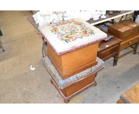 A pine commode with needlework seat; and a Victorian mahogany commode