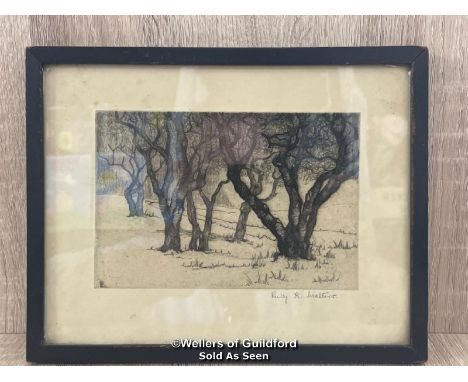 ORIGINAL PENCIL SKETCH OF A FOREST SCENE SIGNED RUBY K. WALTERS, 14.5 X 10CM 