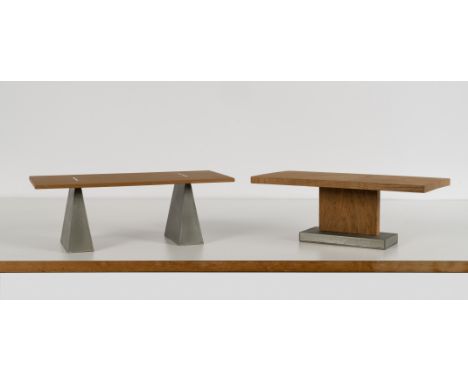 A collection of six maquettes of furniture designed by Sir Terence ConranComprising: two models of oak and aluminium dining t