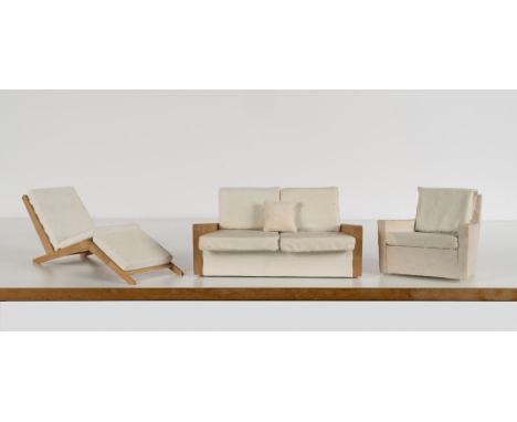 A collection of six maquettes of furniture designed by Sir Terence ConranComprising: an oak framed chaise longue with foam cu