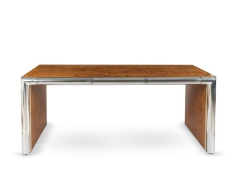 Sir Terence Conran's burr oak and nickel-plated desk from Butler's WharfThe rectangular top on conforming end supports,  183.