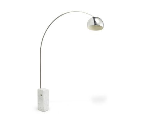 A marble and steel standard 'Arco' lampAfter the 1962 design by Achille CastiglioniWith polished adjustable steel shade, and 